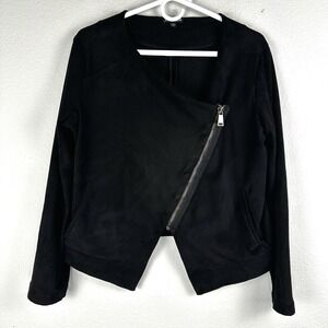 Express Jacket Women's Medium Black Asymmetrical Faux Suede Zip Up